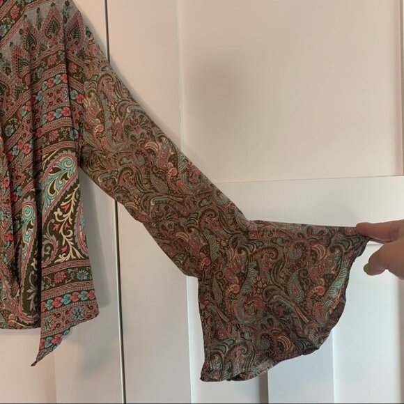 Vintage Karma Highway Boho Waterfall Top Wide Flare Sleeves Paisley Print - Picture 5 of 10